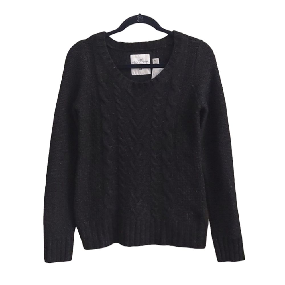 NWT H&M L.O.G.G. Black Cabled Pullover Wool Blend Long Sleeve sz M Sweater